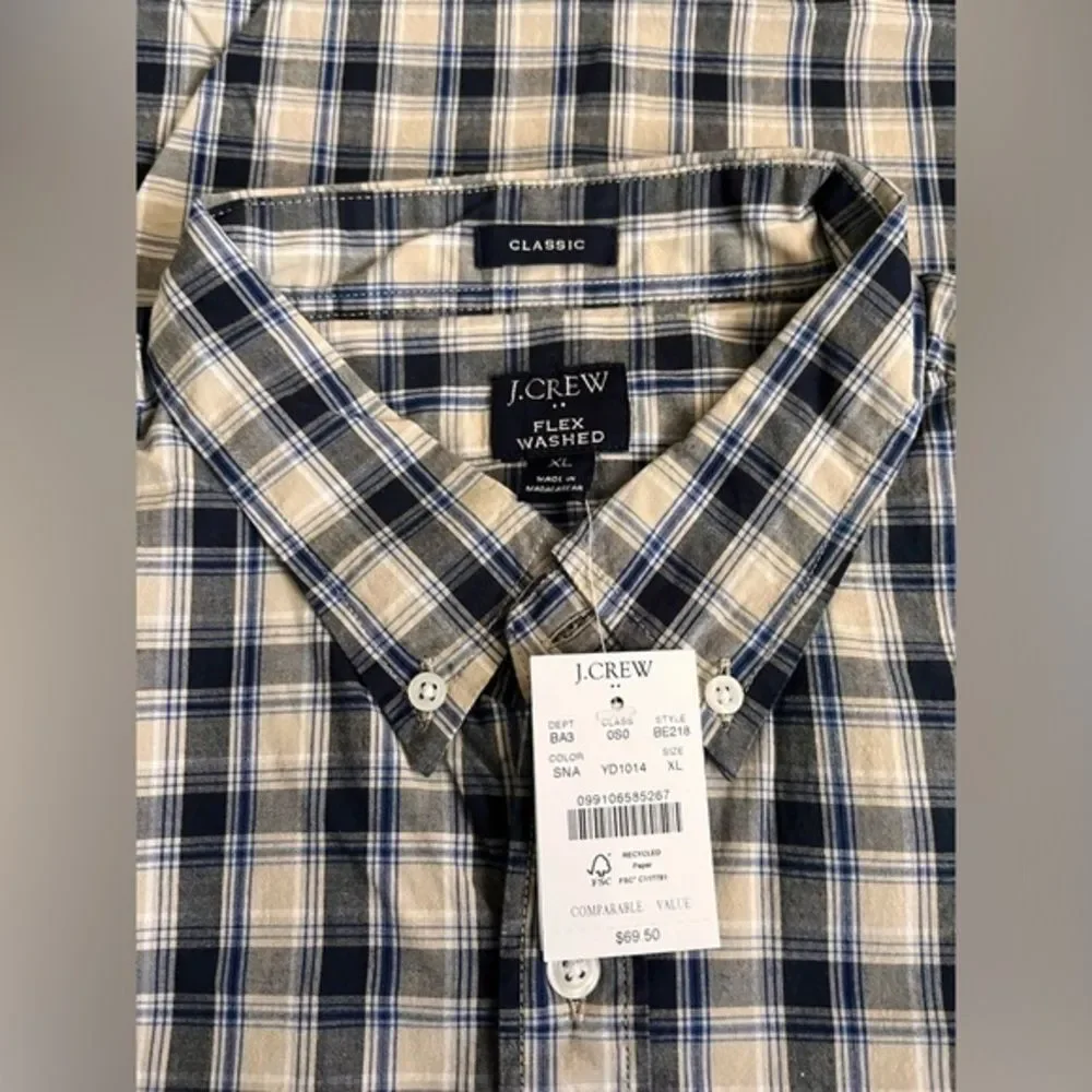 J Crew Men's Plaid Flex Stretch Cotton Shirt Button Down Collar‎